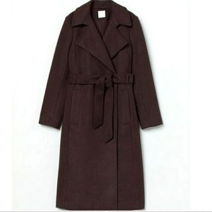 H&M Long Chocolate Dark Brown Waist Tie Trench Coat